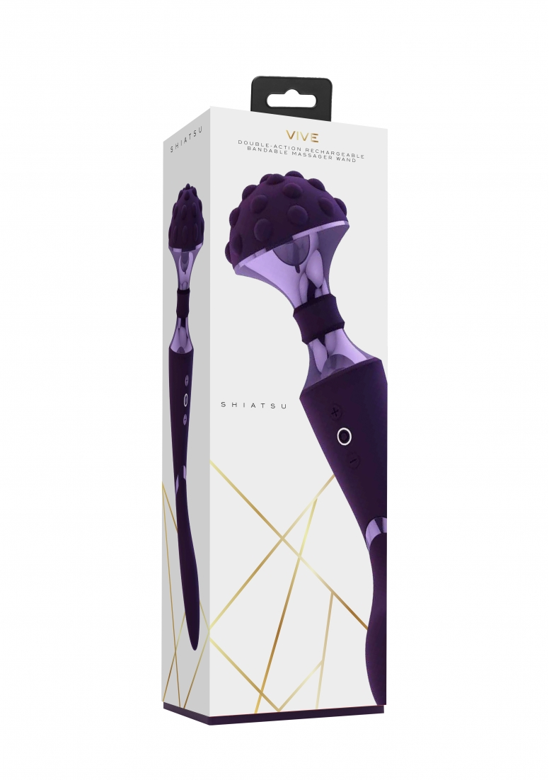 Klitoriaus masažuoklis "Shiatsu" – Violetinis  
  
Klitoriaus masažuoklis „Shiatsu“ turi nuostabų dizainą, todėl jis yra labai geidžiamas žaisliukas, o jo forma suteiks jums naujų malonumo pojūčių. 
2 varikliukai  esantys žaislo galvos formos galiukyje ir kitame gale, turi  10 skirtingų vibracijos modelių.  Kiekvienas variklis gali būti įjungiamas atskirai arba vienu metu, kad būtų galima mėgautis maksimalia patirtimi. Dėl naujos įkraunamos ir naujoviškos technologijos šis žaisliukas yra labai galingas. Minkštą prisilietimą suteikianti  lanksti galvutė padengta 24 slėgio taškais optimaliam stimuliavimui.   
Integruota ličio jonų bateriją galima visiškai įkrauti tik per 120 minučių ir  mėgautis žaidimais apie 100 minučių nepertraukiamai.  Gaminys apsaugotas nuo vandens purslų, nepriklausomai nuo krypties.  
Tinkamai prižiūrint  šis vibratorius tarnaus tikrai ilgai. Prieš ir po kiekvieno naudojimo nuplaukite jį šiltu vandeniu ir švelniu muilu arba specialiu žaislų valikliu. Leiskite išdžiūti natūraliai. Šį sekso žaislą laikykite stalčiuje, specialiame maišelyje arba kitoje vietoje, kurioje nėra dulkių. Laikykite jį atokiau nuo kitų sekso žaislų. Nepalikite tiesioginiuose saulės spinduliuose ir niekada nelaikykite jo dideliame karštyje. 
  
Rekomenduojama naudoti kartu su vandens pagrindo lubrikantu.  Nenaudokite silikoninių lubrikantų, aliejų ar kremų, nes jie gali sugadinti prietaiso medžiagą ir apriboti jo veikimą bei galiojimo laiką.  
Kodėl rinktis masažuoklį:  
Masažuokliai yra kintamosios srovės lazdelės formos vibratoriai. Masažuokliai veiksmingai veikia kaip klitorio vibratoriui, padedantys moterims pasiekti orgazmą. 
Toms, kurios turi itin jautrų klitorių rekomenduojam užsidėti nedidelį rankšluostį ant savo lyties organų, kad sumažintų vibratoriaus pojūtį ir pailgintų malonią patirtį.  
Kodėl jums reikalingas vibratorius? 
Vibratorius ar klasikinis vibratorius yra sekso žaislas, naudojamas ant kūno maloniai seksualinei stimuliacijai kelti. 
Vibratoriai gali būti naudojami tiek solo, tiek poroje ar kelių žmonių žaidimams kartu. Taip pat jie gali būti naudojami erogeninėms zonoms, tokioms kaip klitoris, vulva ar makštis, varpa, kapšelis ar išangė, siekiant seksualiai stimuliuoti, išlaisvinti seksualumą ir pasiekti orgazmą. 
Vibratoriai yra rekomenduojami sekso terapeutų moterims, kurioms sunku pasiekti orgazmą masturbacijos ar lytinių santykių metu.