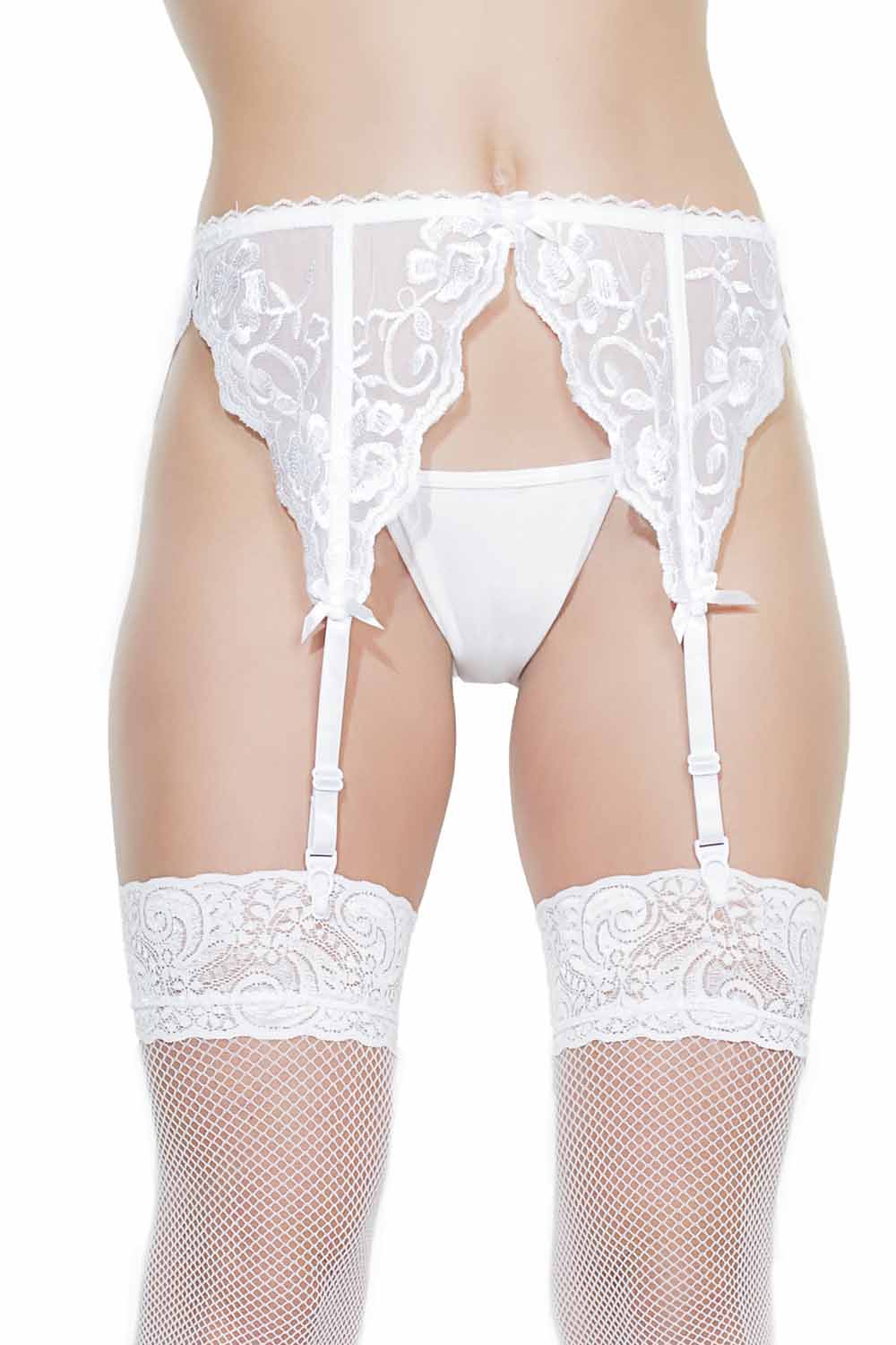 Trikampių formos kojinių diržai su nėriniais Coquette Garter Belt, baltos spalvos