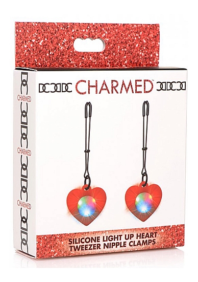 Šviečiantys spenelių spaustukai ,,Silicone Light Up Heart Tweezer Nipple Clamps\'\'