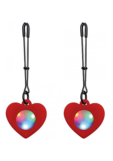 Šviečiantys spenelių spaustukai ,,Silicone Light Up Heart Tweezer Nipple Clamps\'\'