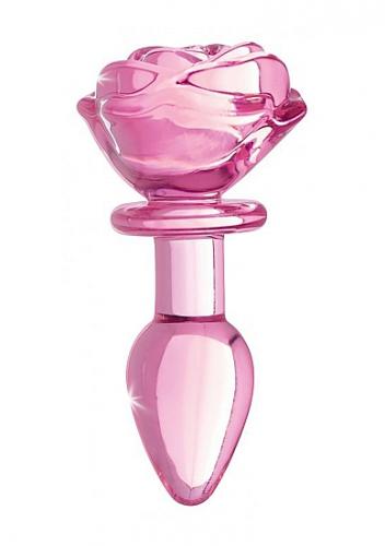 Stiklinis analinis kaištis ,,Pink Rose Glass Anal Plug Small\'\'