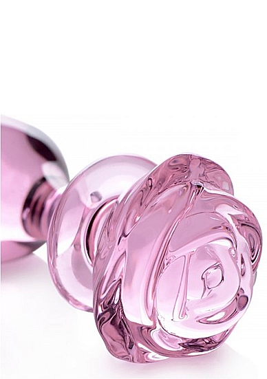 Stiklinis analinis kaištis ,,Pink Rose Glass Anal Plug Large\'\'