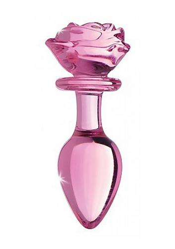 Stiklinis analinis kaištis ,,Pink Rose Glass Anal Plug Large\'\'