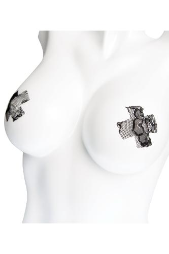 Lipdukų speneliams rinkinys Coquette Lace Cross Pasties Set 1 Red 1 Black, juodos ir raudonos spalvos