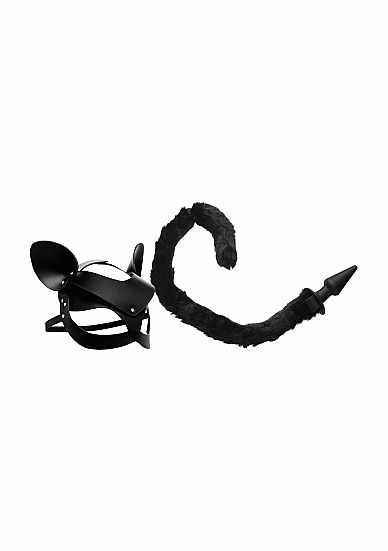 Kaukės ir analinio kaiščio rinkinys XR Brands Cat Tail Anal Plug and Mask Set