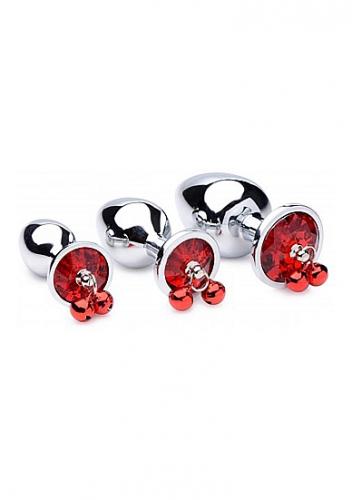 Analinių kaiščių rinkinys ,,BS Red Gem with Bells Anal Plug Set\'\'