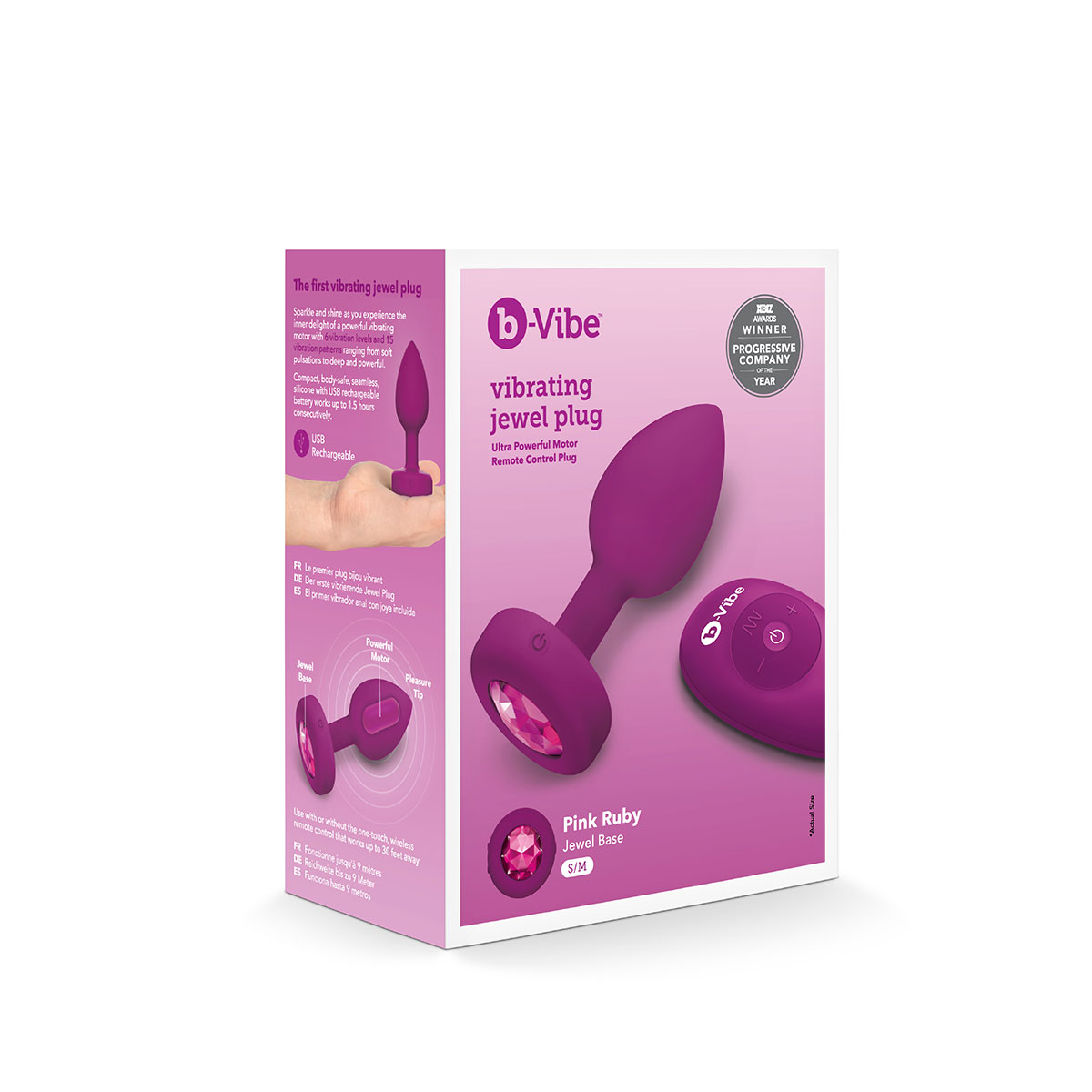 Įkraunamas vibruojantis analinis kaištis su pulteliu “B-Vibe” - Pink Ruby 