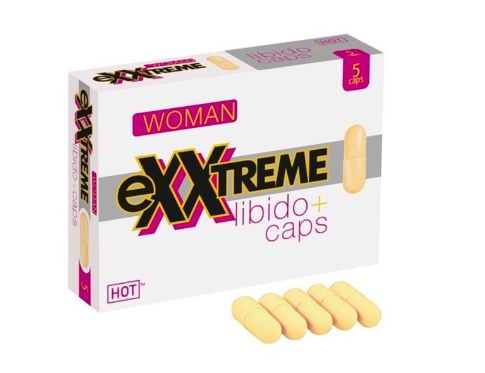 MAISTO PAPILDAS SEKSUALINEI ENERGIJAI “HOT EXXTREME WOMEN LIBIDO CAPS” - 5 VNT.  
“HOT Exxtreme Women Libido Caps” - tai afrodiziakas,  galintis padėti Jums paskatinant lytinį potraukį ir padidinant libido . 
Šio afrodiziako savybės: 
Pagrindinė jo veiklioji medžiaga yra  kilusi iš kardamono šaknų , kurias vietiniai Pietų Amerikos gyventojai šimtmečius naudojo kaip libido stiprinančią priemonę; 
Sudėtyje  turi folio rūgšties , stimuliuojančios kraujotaką, kad patirtumėte galingus orgazmus; 
Kapsulėse  yra guaranos miltelių , kurie gaivina, stimuliuoja, paaštrina suvokimą ir padidina ištvermę; 
Kapsulėse  yra muira puama ekstrakto , kuris žinomas dėl savo stiprinančio ir libido didinančio poveikio; 
Sudėtis  papildyta B3 vitaminu . 
Rekomenduojamas naudojimas:  
Gerti po vieną kapsulę vieną kartą per dieną, likus dviem valandoms iki norimo poveikio, užsigeriant pakankamu kiekiu skysčio.  
Maisto papildas neturėtų būti vartojamas kaip maisto pakaitalas. Neviršyti nustatytos rekomenduojamos dozės. Laikyti tamsioje, vėsioje, vaikams nepasiekiamoje vietoje.