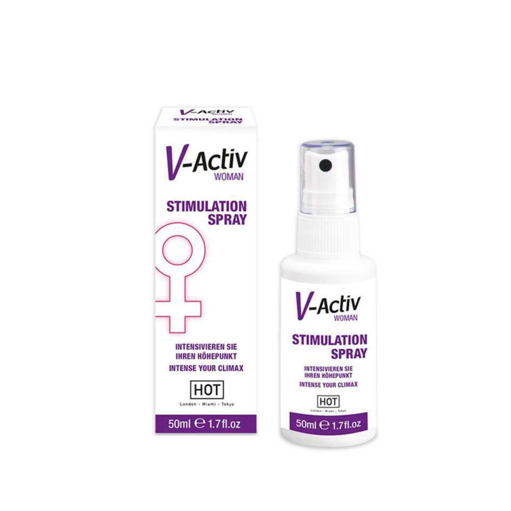 SEKSUALINĘ ENERGIJĄ SKATINANTIS PURŠKIKLIS “HOT V-ACTIV STIMULATION SPRAY” - 50 ML  
“HOT V-Activ Stimulation Spray” - stimuliuojantis purškiklis, galintis Jums padėti  susikurti visapusiškai malonias meilės patirtis . 
Šis  aukštos kokybės  produktas turi daugybę teigiamų savybių:
Skatina kraujotaką lytinių organų srityje; 
Suintensyvina potraukį mylėtis; 
Sustiprina malonumo pojūtį; 
Skatina klitorio jautrumą; 
Leidžia moterims visiškai realizuoti savo seksualinius norus; 
Yra antialerginis; 
Yra dermatologiškai patikrintas; 
Nedirgina odos ir gleivinių. 
Neleiskite , kad stresas, pervargimas, nerimas ar amžius trukdytų pasiekti orgazmą ir visapusiškai mėgautis seksualiniu gyvenimu.