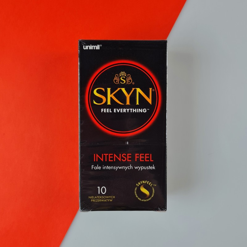 STIMULIUOJANTYS PREZERVATYVAI SU IŠKILIMAIS "SKYN INTENSE FEEL" - 10 VNT.  
"SKYN Intense Feel" prezervatyvai  išsiskiria unikalia tekstūra  - jie padengti iškiliais taškeliais, kurie  papildomai stimuliuoja moters erogenines zonas.   
Šie prezervatyvai pagaminti iš  "SKYNFEEL" revoliucinės medžiagos , kuri yra minkšta, patogi ir idealiai prisitaikanti prie Jūsų kūno formų.  
Taip pat šie prezervatyvai yra  tiesios formos, papildomai lubrikuoti ir natūralios spalvos.  
Plotis:  53 mm 
Prieš užsidėdami prezervatyvą įsitikinkite, kad jūsų varpa neliečia partnerio lytinių organų srities – sperma iš varpos gali išeiti dar prieš pilną ejakuliaciją.   
*Atminkite, kad nė viena kontraceptinė priemonė nėra 100 % veiksminga nuo nėštumo, ŽIV ar lytiškai plintančių infekcijų.  