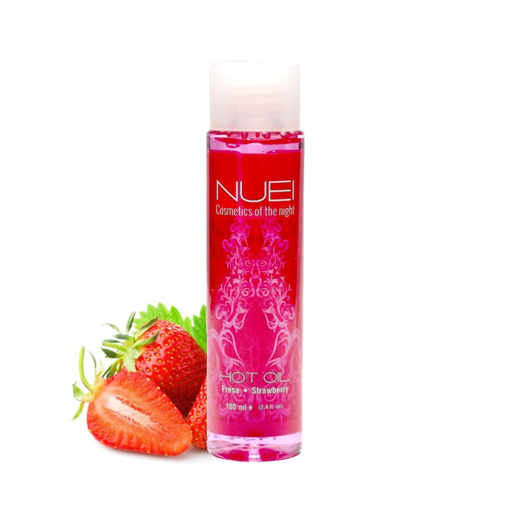 BRAŠKIŲ AROMATO MASAŽO ALIEJUS "NUEI HOT OIL STRAWBERRY" - 100 ML  
“NUEI Hot Oil” yra išskirtinis masažo aliejus  pasižymintis šildančiu poveikiu ir išskirtiniais aromatais.  
Šildantis poveikis bei malonūs aromatai  suteiks masažams jaudinančių ir aistringų prieskonių , kurių dėka atmosfera dar labiau įkais.  
Šis masažo aliejus yra  prisotintas ženšenio šaknų ektraktu , kuris veikia kaip natūralus stimuliatorius, turintis tonizuojančių ir afrodiziakinių savybių.  
Masažo aliejus suderinamas su latekso prezervatyvais ir sekso žaislais, pagamintais iš visų medžiagų, įskaitant silikoninius sekso žaislus. 
Ispanijoje sukurti NUEI produktai yra  pagaminti iš natūralių ingredientų, be parabenų, be glitimo ar cukrų. 