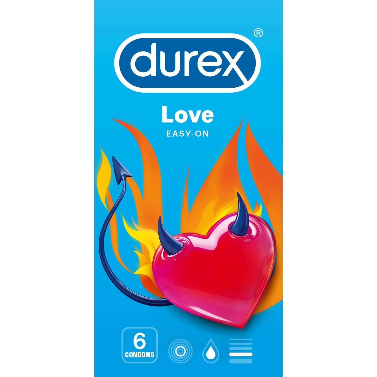 PREZERVATYVAI SUTEIKIANTYS KOMFORTĄ "DUREX LOVE" - 6 VNT.  
"Durex Love" -  silikono lubrikantu suvilgyti lygios formos  prezervatyvai, kurie suteiks Jums užtikrintą apsaugą, komfortą ir malonumą. 
Taip pat šie prezervatyvai pasižymi  lengvo uždėjimo ir nuėmimo procesu.  
Prieš užsidėdami prezervatyvą įsitikinkite, kad jūsų varpa neliečia partnerio lytinių organų srities – sperma iš varpos gali išeiti dar prieš pilną ejakuliaciją.   
 
*Atminkite, kad nė viena kontraceptinė priemonė nėra 100 % veiksminga nuo nėštumo, ŽIV ar lytiškai plintančių infekcijų.