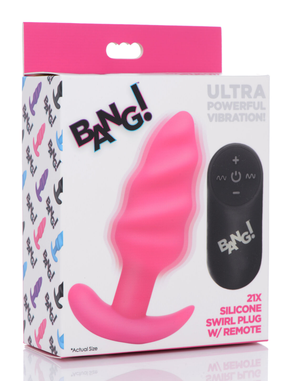  Įkraunamas vibruojantis analinis kaištis su pulteliu “21X vibrating swirl butt plug” - rožinis