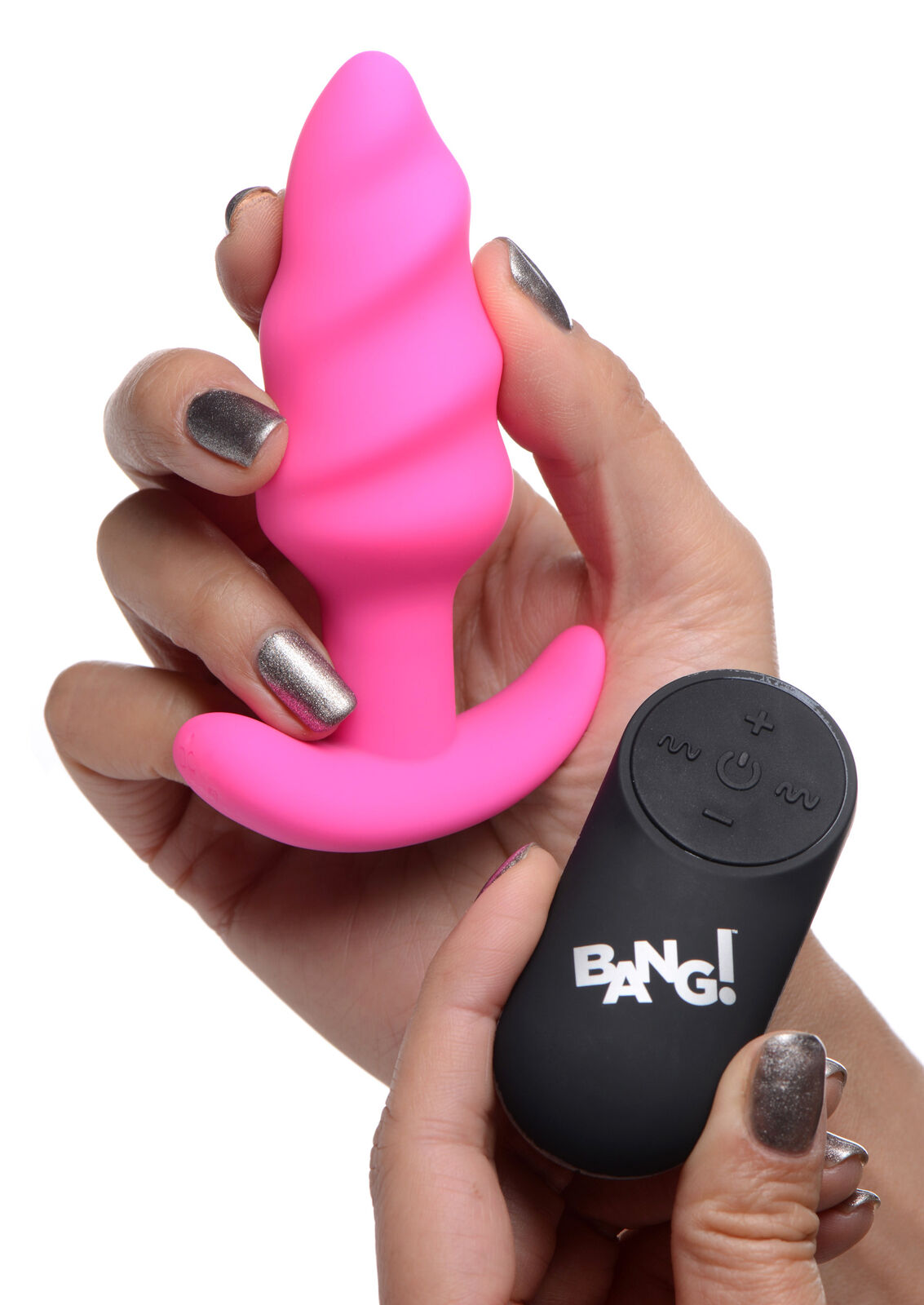  Įkraunamas vibruojantis analinis kaištis su pulteliu “21X vibrating swirl butt plug” - rožinis