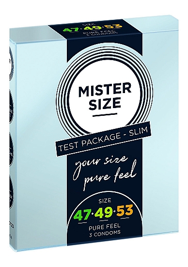 Prezervatyvai Mister Size Pure Feel - 47 mm, 49 mm, 53 mm, Test rinkinys, 3 vnt.