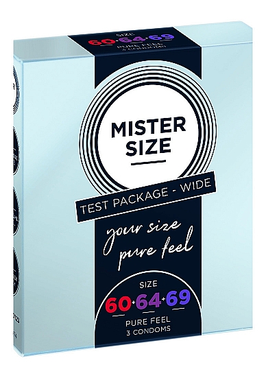 Prezervatyvai Mister Size Pure Feel - 60 mm, 64 mm, 69 mm, Test rinkinys, 3 vnt.