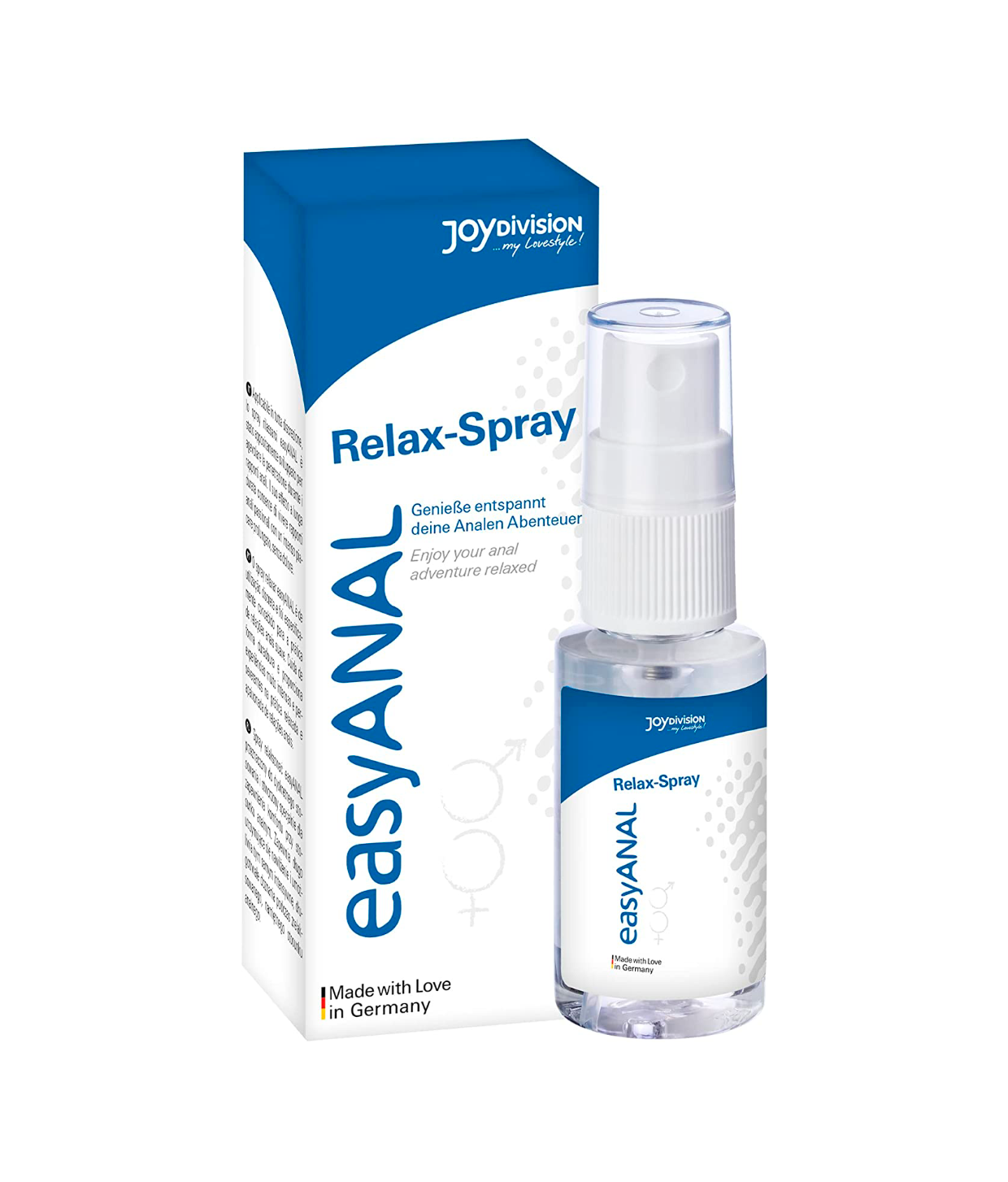 SILIKONO PAGRINDO PURŠKIAMAS LUBRIKANTAS "EASYANAL RELAX-SPRAY" - 30 ML  
Išskirtinai analiniams meilės žaidimams sukurtas “EasyAnal” leis Jums mėgautis kiekviena akimirka. 
Šis  diskretiškas purškiklis atpalaiduoja jautrią ir įsitempusią analinę sritį , leisdamas pasyviam partneriui atsipalaiduoti, o aktyviam - lengvai ir švelniai įsiskverbti.  Šilkiniu švelniu slydimu ir ilgalaikiu atpalaiduojamuoju poveikiu pasižymintis  purškiklis sukuria idealias sąlygas aistringam ir maloniam analiniam aktui. 
Produktas puikiai tiks smalsiems ir pažengusiems analinių malonumų ieškotojams.  
Dermatologiškai patikrintas . 
  
Kaip išsirinkti ir tinkamai naudoti lubrikantą?