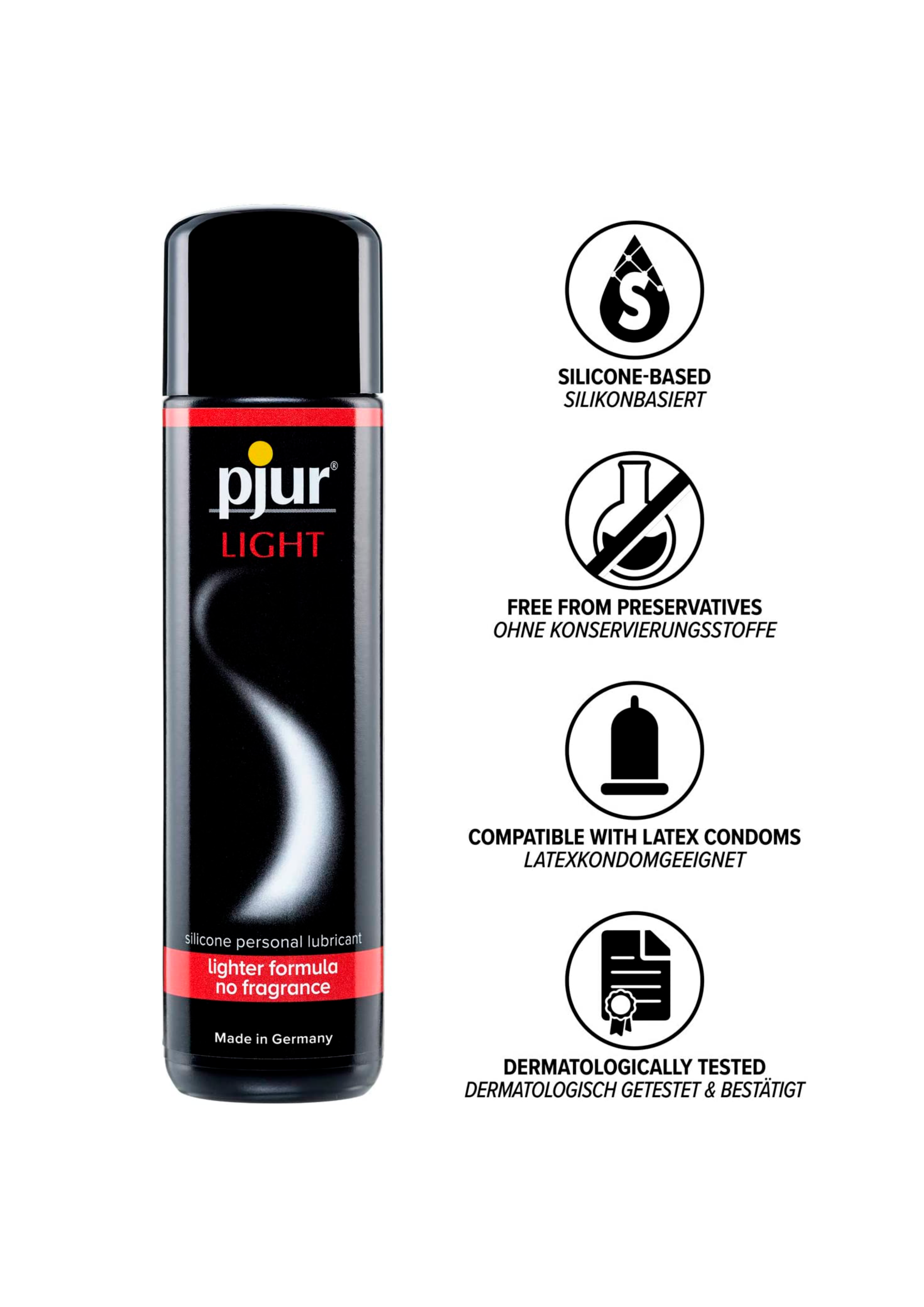 SILIKONO PAGRINDO LUBRIKANTAS "PJUR LIGHT" - 250 ML 
Silikono pagrindo lubrikantas “Pjur Light” skirtas lengvoms ir sklandžioms linksmybėms. 
Pagrindiniai lubrikanto privalumai: 
Pasižymi  mažu klampumu  ir  lipnumu . 
Sukurtas pagal daugkartinio naudojimo formulę. 
Lengvai  ir  greitai tepamas . 
Užtikrina  ilgalaikę  ir  maksimalią lubrikaciją  visos sueities metu. 
Suteikia itin slidų efektą. 
Pagamintas  be konservantų  ir  kvapiųjų medžiagų . 
Tinkamas masturbacijai, vaginaliniam seksui ir masažams bei naudojimui su prezervatyvais. 
Kaip išsirinkti ir tinkamai naudoti lubrikantą?
