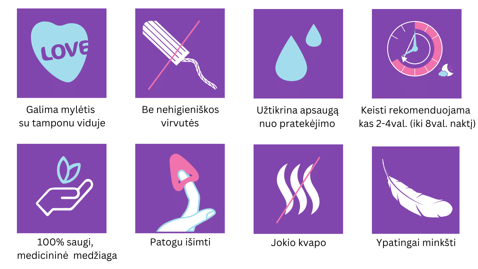 APIE TAMPONUS  
 
Gaminio matmenys: 7,5 x 7,1 x 7,1 cm 
Produkto svoris: 40 g 
Medžiagos: porolonas 
Kiekis pakuotėje: 3 vnt.