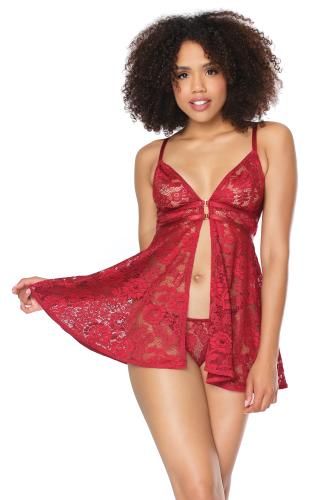 Naktinukų ir stringų komplektas Coquette Babydoll & adjustable thong, raudonos spalvos