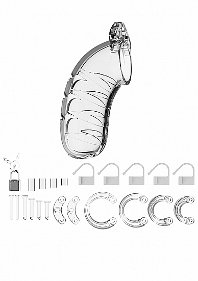 Penio narvas Chastity Cage Nr. 4 - Transparent 
Perkelkite BDSM žaidimus į naują, aukštesnį lygmenį. Išmėginkite penio narvą. Kontroliuosite Jūs, ar leisitės būti valdomi? 
Įvairių dydžių žiedų įvairovė  leis jums sukurti tobulai tinkantį  dydį! 
Pagamintas iš aukštos kokybės gamyboje  naudojamos medžiagos. Apgalvota ir išspręsta techninė dalis  leidžia kiek įmanoma saugiai naudotis šiuo itin pikantišku BDSM aksesuaru.  
Penio narvas nukreipia penį žemyn, taigi pasiekti erekciją dėvint jį yra neįmanoma, arba tai kels diskomfortą. Tačiau Jūs tik galite įsivaizduoti, koks atpildas laukia iš jo išsilaisvinus. 
Kadangi higiena yra labai svarbi nešiojant narvą,  aukščiausios klasės Man|Cage serijoje yra ventiliacijos anga.  Taip pat galima ir nusišlapinti, jo nenusiėmus. 
Komplekte esančios spynos užtikrina, kad jos  nesukels metalo detektorių signalizacijos  vakarėliuose, festivaliuose ar net oro uostuose! 
Po naudojimo žaislą nuplaukite švelniu muilu ir vandeniu arba išbandykite žaislų valiklį, kad išvalytumėte dar greičiau. Leiskite išdžiūti ir laikykite švarioje, atskiroje vietoje.