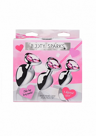 Analinių kaiščių rinkinys ,,Pink Heart Gem Anal Plug Set\'\'