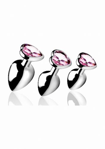 Analinių kaiščių rinkinys ,,Pink Heart Gem Anal Plug Set\'\'