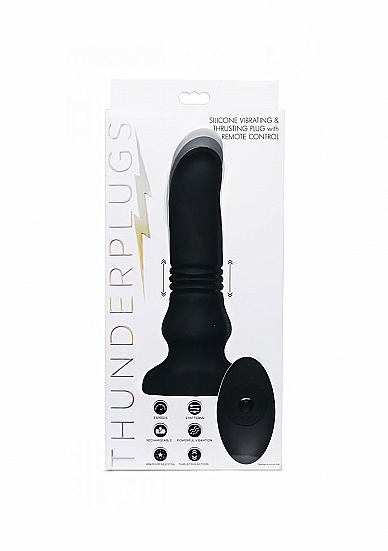 Vibruojantis analinis kaištis su nuotolinio valdymo pulteliu ,,Thunderplugs Silicone Vibrating & Thrusting Plug\'\'