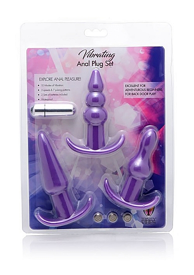 Vibruojančių analinių kaiščių rinkinys ,,Vibrating Anal Plug Set\'\', violetinės spalvos (galima rinktis spalvą)