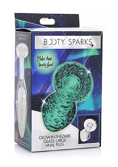 Tamsoje šviečiantis analinis kaištis ,,Glow-In-The-Dark Glass Anal Plug Large\'\'