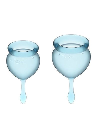 Menstruacinės taurelės Feel Good - Light blue 
Šviesiai mėlynos menstruacinės taurelės „Feel Good“ iš „Satisfyer“ yra puiki, ekologiška ir ekonomiška alternatyva tamponams ar higieniniams įklotams. 
Rinkinyje yra dvi skirtingo tūrio, iš medicininio ir kūnui saugaus silikono pagamintos taurelės, kurias paprasta įskverbti. 
Uodegėlė skirta tam, kad taurelę būtų patogu ištraukti.