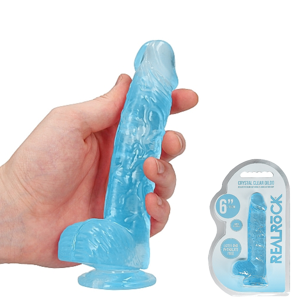 Realistiškas falo imitatorius „ Dildo with Balls”, Žydras- 15 cm