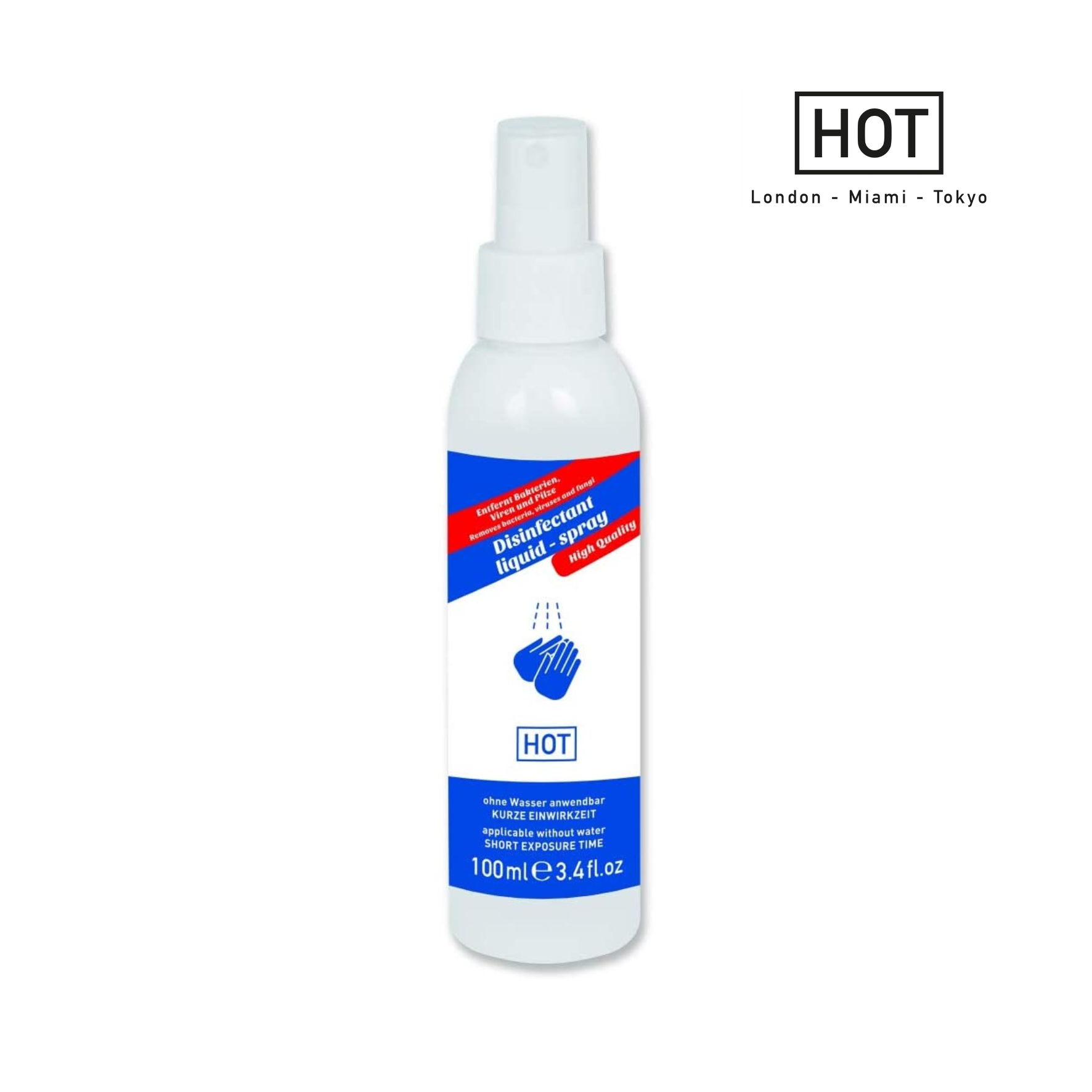 RANKŲ DEZINFEKANTAS “HOT DISINFECTANT LIQUID - SPRAY” - 100 ML  
“HOT Disinfectant Liquid - Spray” tai  iš aukštos kokybės ingredientų  sukurtas dezinfekantas skirtas rankoms.  
Dezinfekantas yra  su 75% etanoliu , kurio dėka ši priemonė  naikina bakterijas ir grybelius.   
Šis antiseptinis skystis  idealiai tiks keliaujantiems  - 100 ml buteliukas tilps į įvairaus dydžio bagažą, o purškiamasis aplikatorius leis patogiai užsipurkši reikiamą kiekį produkto.  
Kaip naudoti?   
Kasdien kelis kartus pagal poreikį tepkite priemone rankas, sudrėkinkite visą rankų odos paviršių ir gerai įmasažuokite. 
APIE DEZINFEKANTĄ 
Pakuotės matmenys: 14,50 x 3,70 x 3,70 cm 
Produkto svoris: 128 g 
Produkto tūris: 100 ml