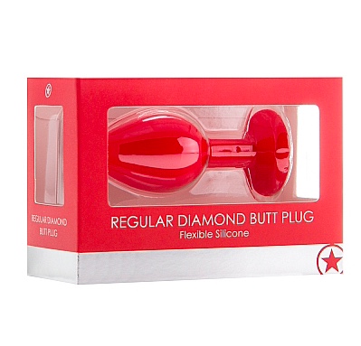 Raudonas analinis kaištis „Diamond Butt Plug - Medium“- 7,3 cm