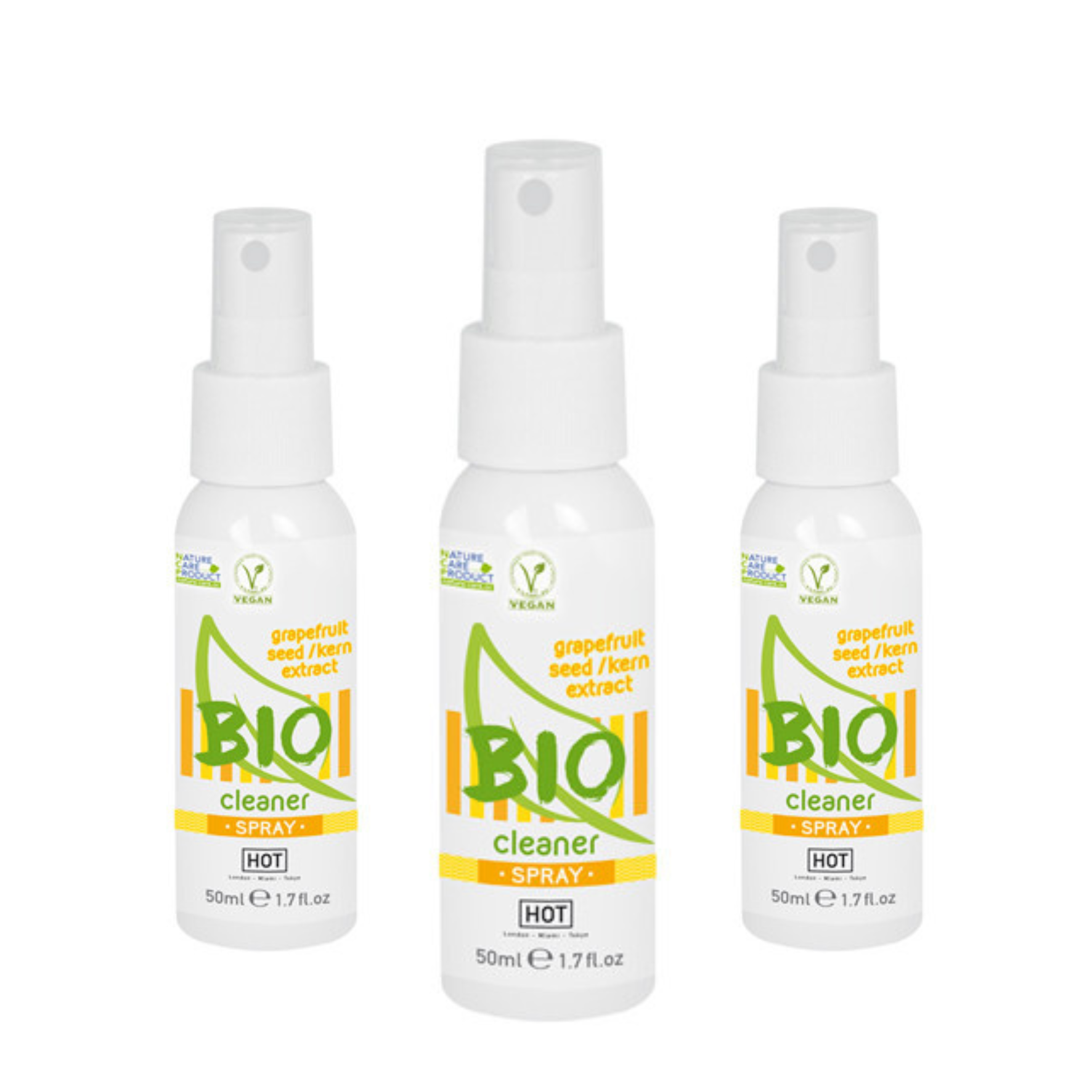 SEKSO ŽAISLŲ VALIKLIS “HOT BIO CLEANER SPRAY” - 50 ML  
“HOT Bio Cleaner Spray” tai  malonaus greipfrutų aromato  valiklis sekso žaislams. 
Greito veikimo  purškiklis pasižymi subalansuota formule, kurios dėka  juo galima valyti iš įvairių medžiagų pagamintus sekso žaislus bei lėles.  
Taip pat jis turi  itin patogų praktišką buteliuką  su purškiamuoju aplikatoriumi. 
Kaip naudoti?  
Užtepkite šiek tiek valiklio ant sekso žaislo, palaukite minutę, kol valiklis atliks savo darbą, ir nuplaukite valiklį vandeniu.