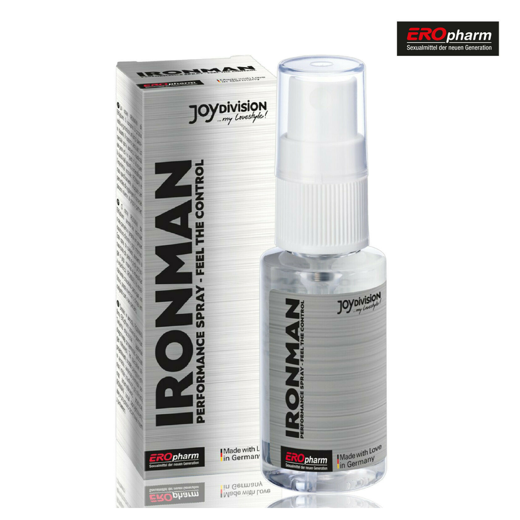 EJAKULIACIJĄ ATITOLINANTIS PURŠKIKLIS “JOYDIVISION IRONMAN PERFORMANCE SPRAY” - 30 ML  
“Joydivision Ironman Performance Spray” - purškiklis, leidžiantis mėgautis nepamirštamu seksu. 
Šis  specialiai vyrams  sukurtas purškiklis, praturtintas  ženšeniu ir bambuku .  
Dėka šių natūralių ingredientų, purškiklis: 
Stiprina vyriškumą; 
Padidina varpos elastingumą; 
Prailgina seksą; 
Sustiprina pojūčius sekso metu. 
Mėgaukitės nuostabiu, ilgiau trunkančiu seksu  kartu su savo pertneriu! 
Sudėtyje purškiklis neturi lidokaino ir benzokaino.