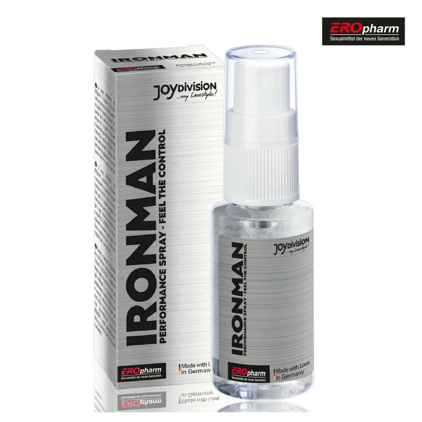 EJAKULIACIJĄ ATITOLINANTIS PURŠKIKLIS “JOYDIVISION IRONMAN PERFORMANCE SPRAY” - 30 ML  
“Joydivision Ironman Performance Spray” - purškiklis, leidžiantis mėgautis nepamirštamu seksu. 
Šis  specialiai vyrams  sukurtas purškiklis, praturtintas  ženšeniu ir bambuku .  
Dėka šių natūralių ingredientų, purškiklis: 
Stiprina vyriškumą; 
Padidina varpos elastingumą; 
Prailgina seksą; 
Sustiprina pojūčius sekso metu. 
Mėgaukitės nuostabiu, ilgiau trunkančiu seksu  kartu su savo pertneriu! 
Sudėtyje purškiklis neturi lidokaino ir benzokaino.