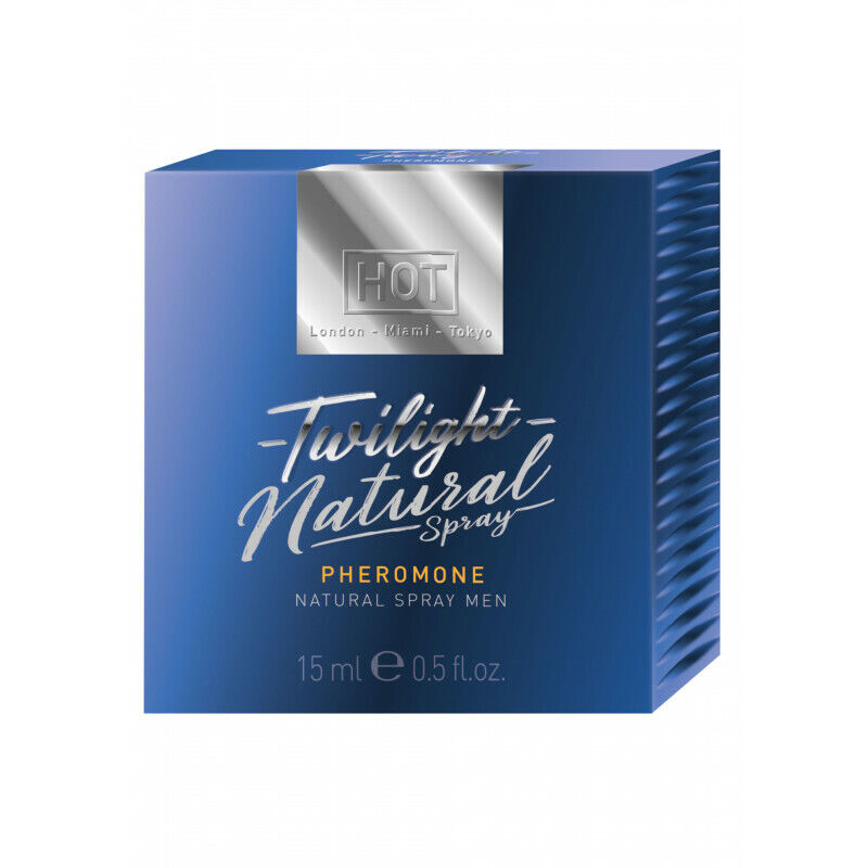 FEROMONINIS PURŠKIKLIS VYRAMS “HOT TWILIGHT NATURAL SPRAY MEN” - 15 ML  
“HOT Twilight Natural Spray” - feromoninis purškiklis,  galintis privilioti kiekvieną moterį.  
Šis purškiklis  prisotintas feromonais , tačiau yra  neutralaus kvapo , tad galėsite jį naudoti paslapčia ir  derinti su mėgstamais kvepalais . 
Tapkite moterų magnetu! 
Feromonai  - tai cheminės medžiagos, kurios gali priversti žmogų jausti trauką kitam žmogui. Moksliškai įrodyta, kad tiek vyrai, tiek moterys teikia pirmenybę tam tikros rūšies feromonams.