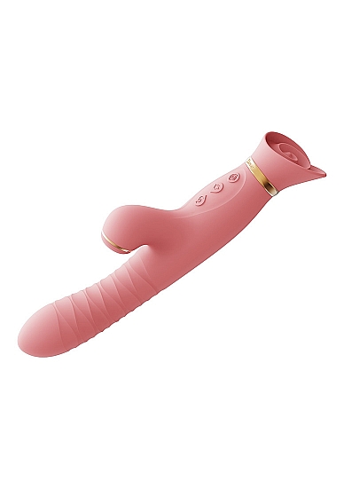 Dvigubas vibratorius "Rabbit Thruster" – Rožinis (galima rinktis spalvą)  
"Rabbit Thruster", priklausantis „Zalo“ galingų stimuliatorių "Rose" serijai,  užtikrina tikroviškus įsiskverbimo judesius ir klitorio įsiurbimą, tad vienu metu galima patirti oralinio sekso pojūtį.  Žaisliukas įgyvendina visas jūsų jausmingas fantazijas, nes minkšta apvali galvutė pasiekia gylį ir galingais judesiais masažuoja visą vidų.  Reguliuokite stūmimo greitį, kad atitiktų jūsų norus, ir nepriklausomai valdykite klitorį stimuliuojantį siurbimą.  
  
Pratęskite malonumą žaisdami po vandeniu, nes šis  vibratorius yra atsparus vandeniui  ir pagamintas taip, kad atlaikytų vandens žaidimus vonioje, duše, karšto vandens vonioje ar baseine. Jame yra  USB įkraunama  magnetinė ličio jonų baterija, kurią visiškai įkrovus  galima žaisti be sustojimo.  Tiesiog prijunkite jį prie elektros tinklo, įkraukite ir žaiskite. 
  
Tinkamai prižiūrint  šis vibratorius tarnaus tikrai ilgai. Prieš ir po kiekvieno naudojimo nuplaukite jį šiltu vandeniu ir švelniu muilu arba specialiu žaislų valikliu. Leiskite išdžiūti natūraliai. Šį sekso žaislą laikykite stalčiuje, specialiame maišelyje arba kitoje vietoje, kurioje nėra dulkių. Laikykite jį atokiau nuo kitų sekso žaislų. Nepalikite tiesioginiuose saulės spinduliuose ir niekada nelaikykite jo dideliame karštyje. 
  
Rekomenduojama naudoti kartu su vandens pagrindo lubrikantu.  Nenaudokite silikoninių lubrikantų, aliejų ar kremų, nes jie gali sugadinti prietaiso medžiagą ir apriboti jo veikimą bei galiojimo laiką.  
Dvigubo vibratoriaus naudojimo būdai:  
Kai kurios moterys naudoja dvipusius vibratorius seksui su antrąja moterimi. Dildo dvigubas galas leidžia vienu metu prasiskverbti į dvi makštis.  
Nuo makšties iki išangės. Dauguma dvigubo įsiskverbimo dildo yra skirti tuo pačiu metu stimuliuoti išangės ir makšties erogenines zonas, tačiau pailgintų dvigubų vibratorių atveju du partneriai gali naudoti tą patį žaisliuką vienu metu.   
Išangė į išangę. Dauguma dvipusių dildo gali būti naudojami abiejų partnerių analiniam įsiskverbimui.  
Imituojamą oralinį seksą taip pat galima atlikti su dvipusiu vibratoriumi.  
  Kodėl jums reikalingas vibratorius? 
Vibratorius ar klasikinis vibratorius yra sekso žaislas, naudojamas ant kūno maloniai seksualinei stimuliacijai kelti. 
Vibratoriai gali būti naudojami tiek solo, tiek poroje ar kelių žmonių žaidimams kartu. Taip pat jie gali būti naudojami erogeninėms zonoms, tokioms kaip klitoris, vulva ar makštis, varpa, kapšelis ar išangė, siekiant seksualiai stimuliuoti, išlaisvinti seksualumą ir pasiekti orgazmą. 
Vibratoriai yra rekomenduojami sekso terapeutų moterims, kurioms sunku pasiekti orgazmą masturbacijos ar lytinių santykių metu.